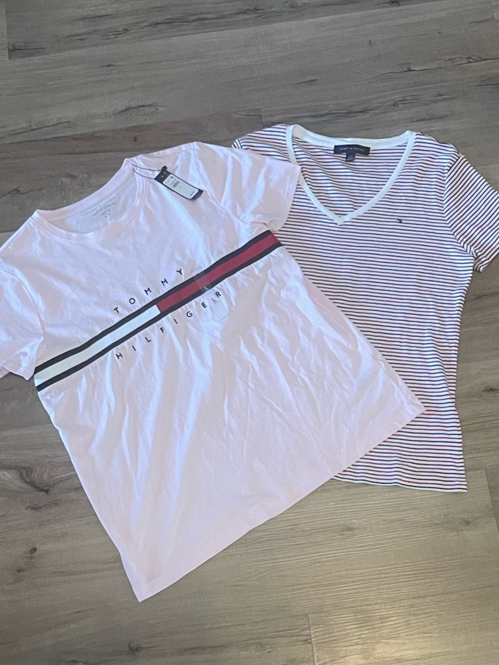 Tommy Hilfiger Light Pink Logo Tee & fitted-Striped V-Neck - 2-Pack